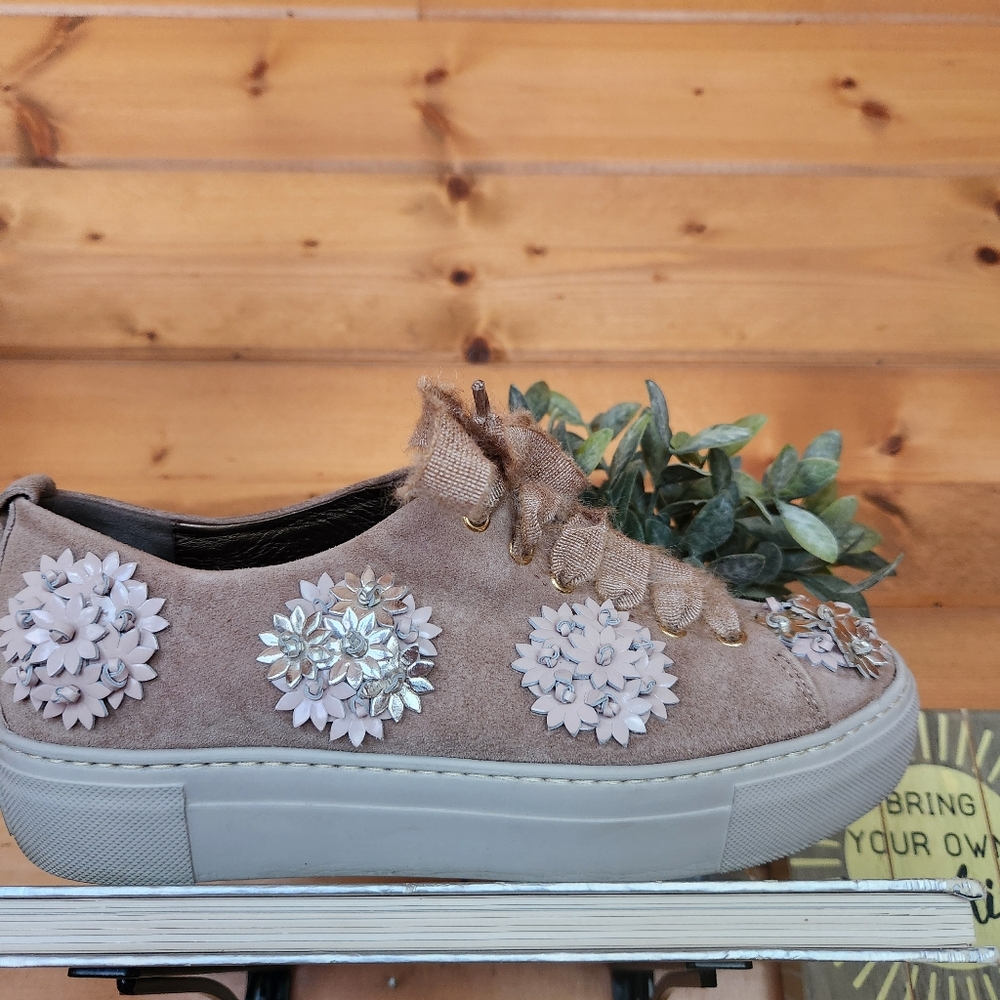 Attilio Giusti Leombruni Suede Leather Floral Metallic Platform Sneakers Size 38 - Picture 4 of 11